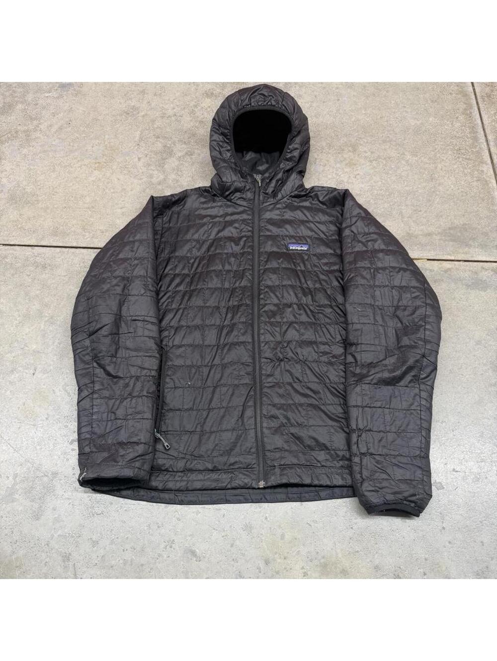 vintage patagonia nano puff hoody black zip up jacket size large HAS FLAWS